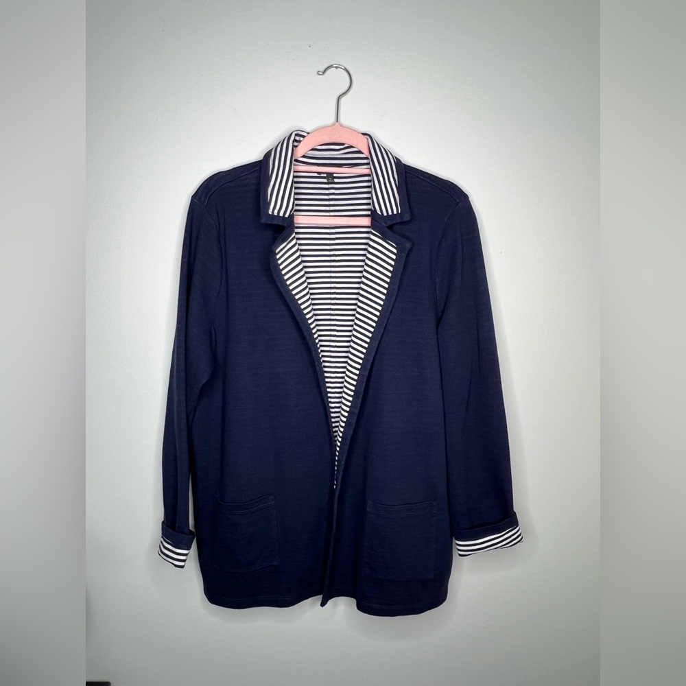 Talbots Navy Blazer with Striped Collar